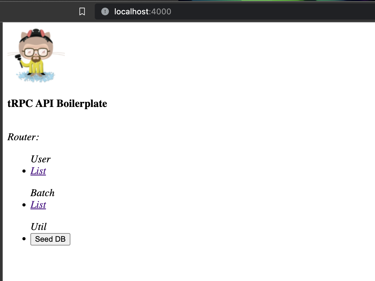 Basic tRPC server running
